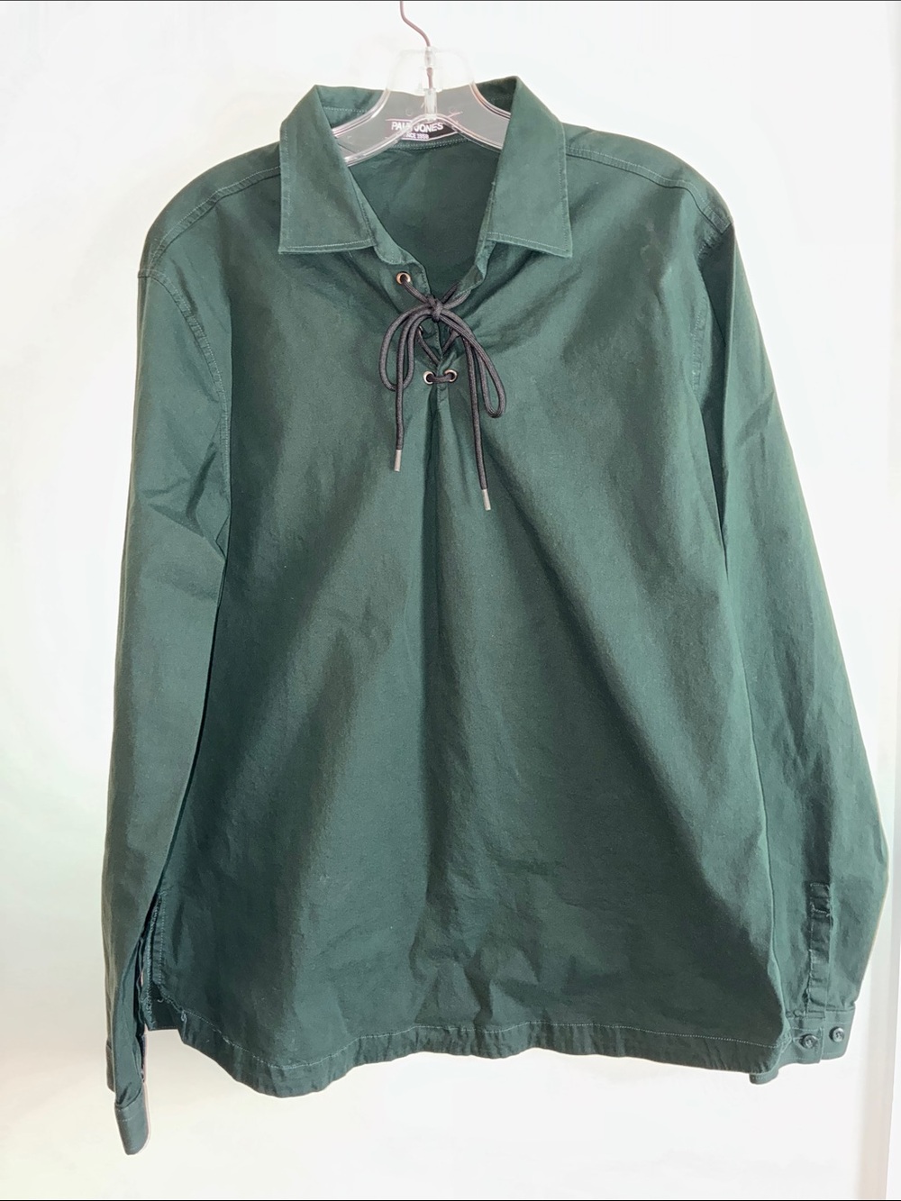 Paul Jones Men’s Forest Green Lace-Up Long Sleeve Shirt